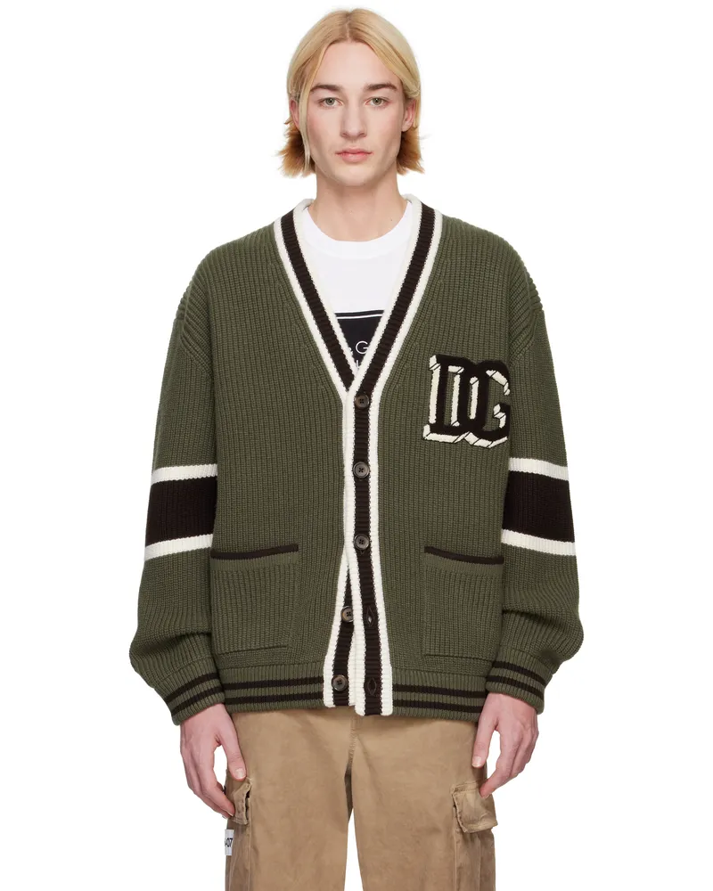 Dolce & Gabbana Khaki Wool Fisherman's Rib-Knit Cardigan V9638