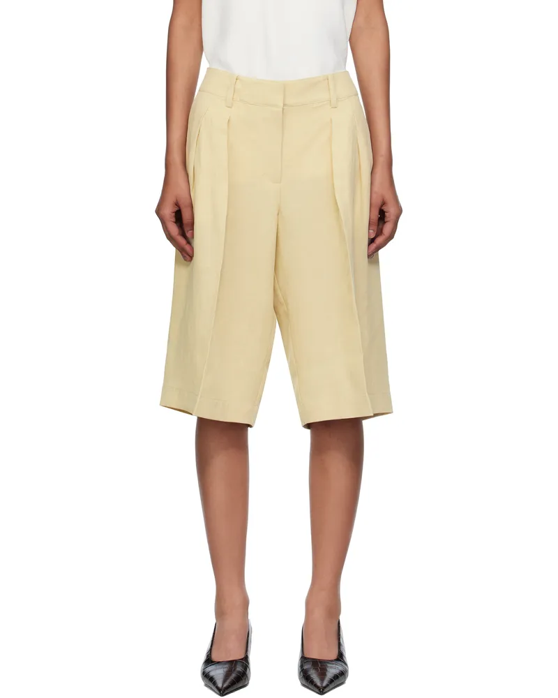 FRANKIE Shop Beige Bilbao Pleated Linen Bermuda Shorts 109