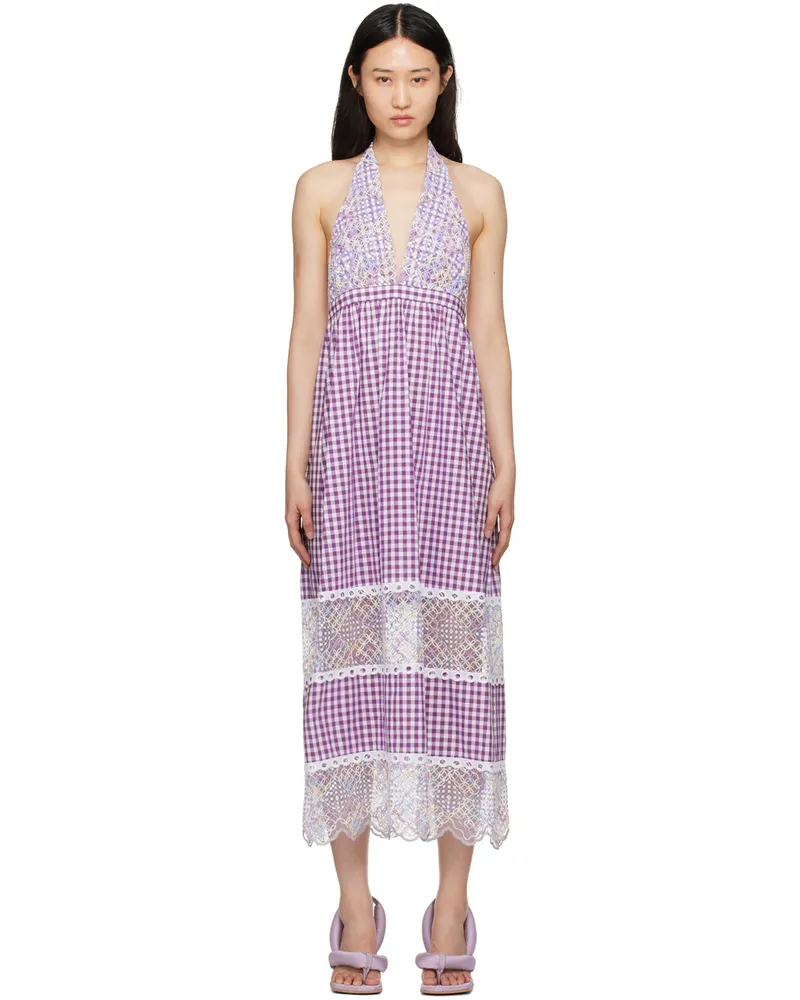 Anna Sui Purple & White Gingham Maxi Dress Orchid