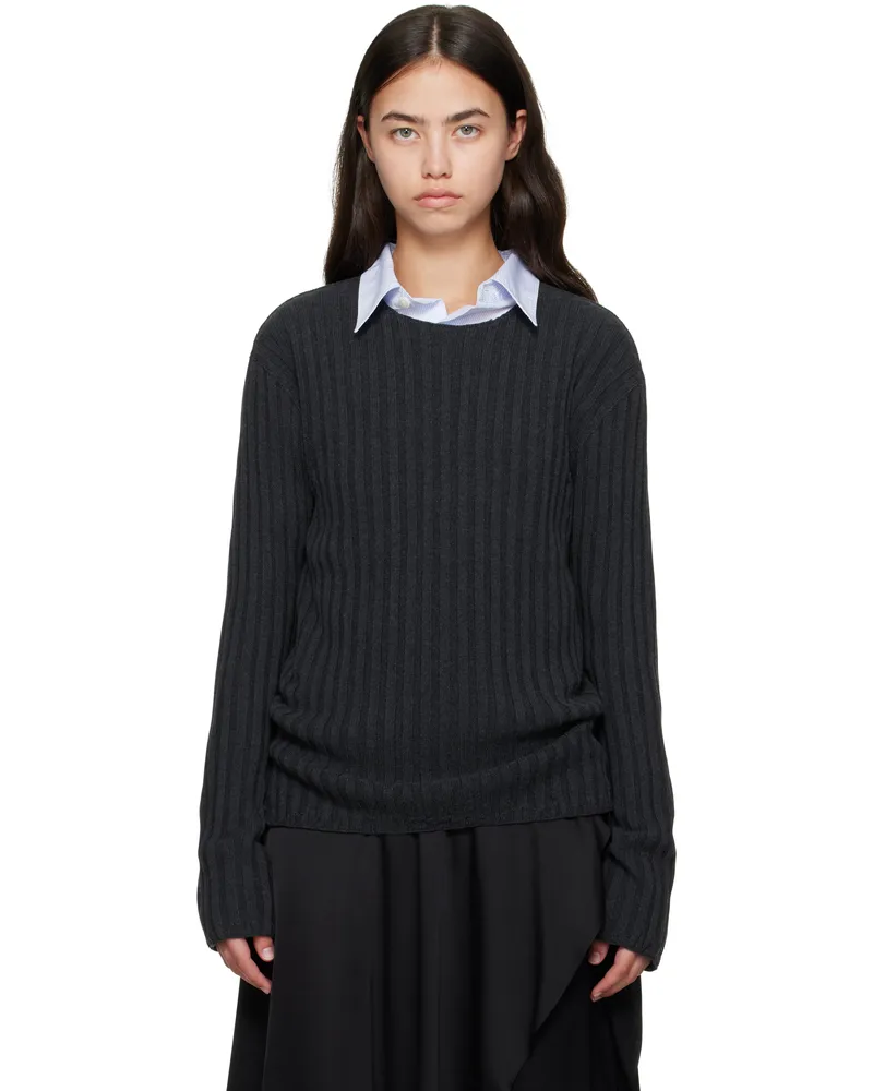 Acne Studios Gray Ribbed Crewneck Knit Sweater W30