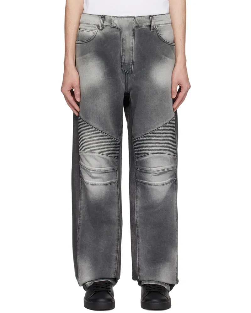 Balmain Gray Loose-Fit Biker Jeans Yhh