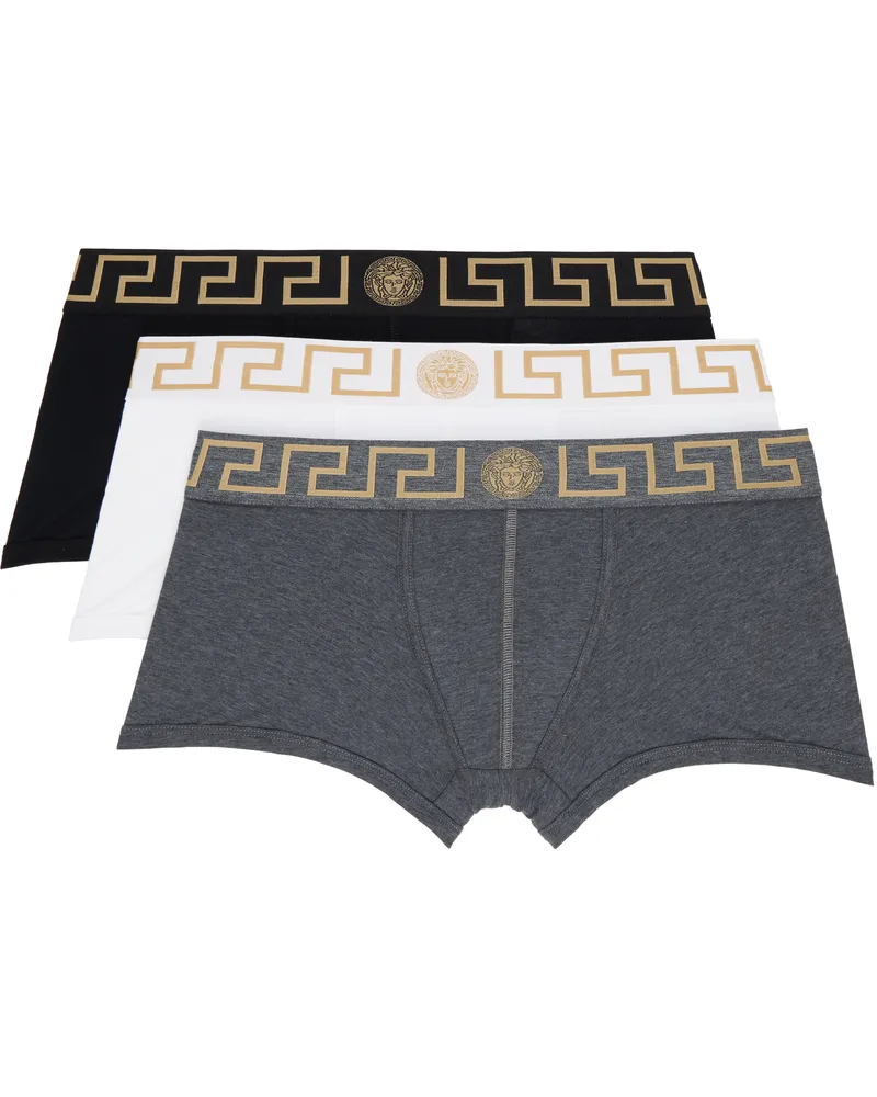 Versace Three-Pack Multicolor Greca Border Boxer Briefs A3278-black+grey+whi