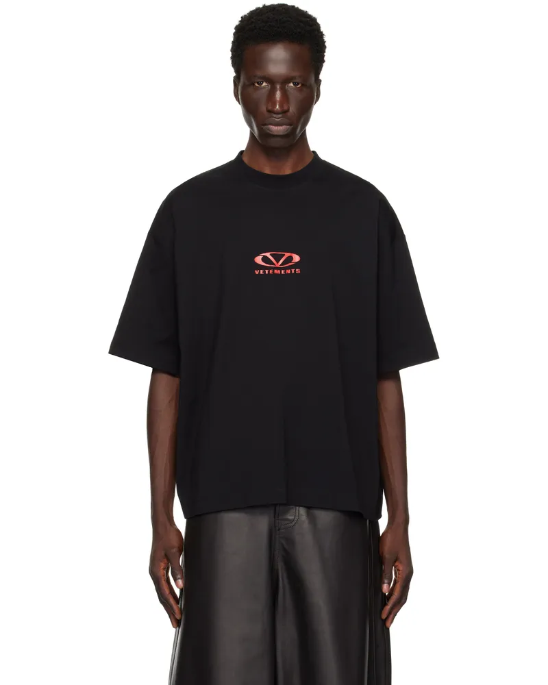 VETEMENTS Black Oval Logo Cropped T-shirt Black