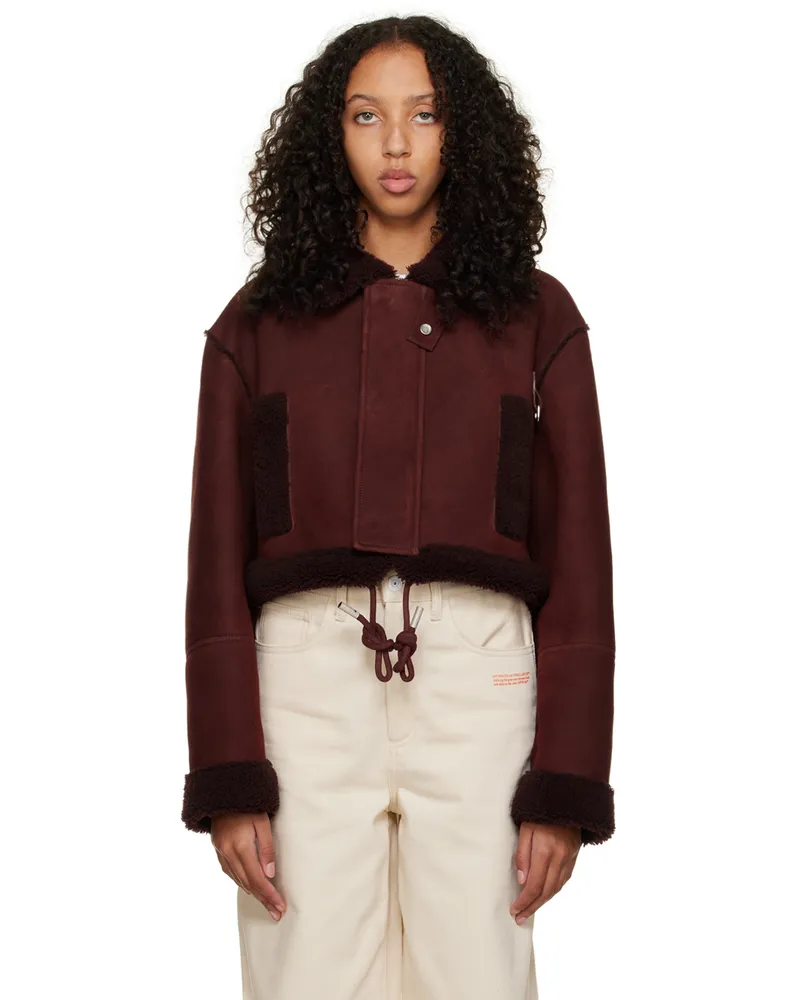 OFF-WHITE Burgundy Cropped Shearling Jacket Burgundy