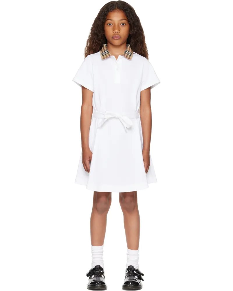 Burberry Kids White Check Collar Cotton Polo Shirt Dress White