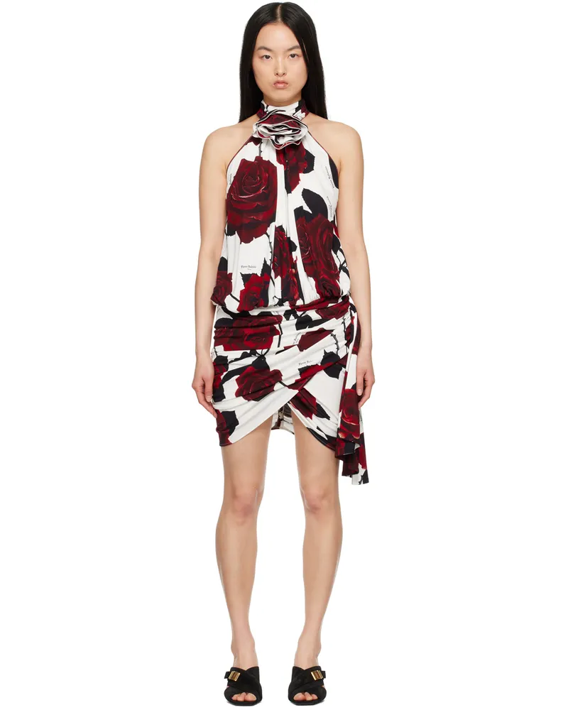 Balmain White & Red Floral Minidress Gqx