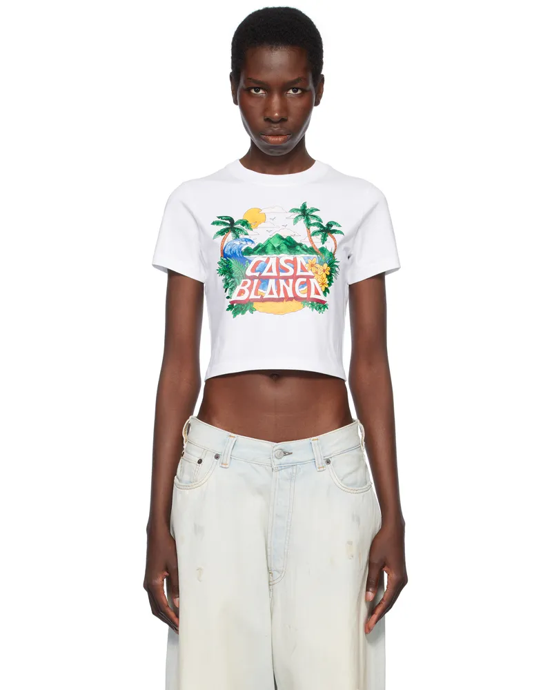 Casablanca Paris White Casa Beach Wave Cropped T-shirt Casa
