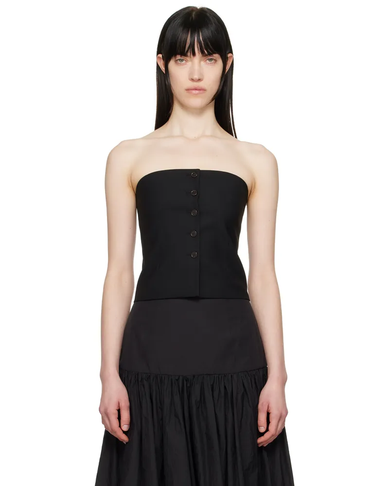AMOMENTO Black Button Up Bustier Top Black
