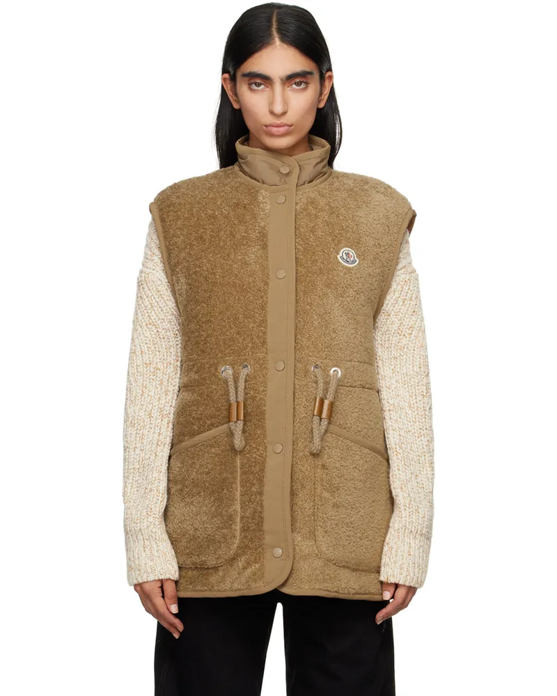 Moncler Tan Bost Teddy Faux-Shearling Down Vest 26c