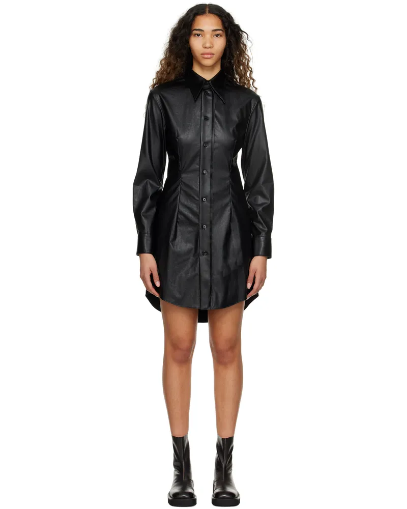 Maison Margiela Black Button Faux-Leather Minidres 900