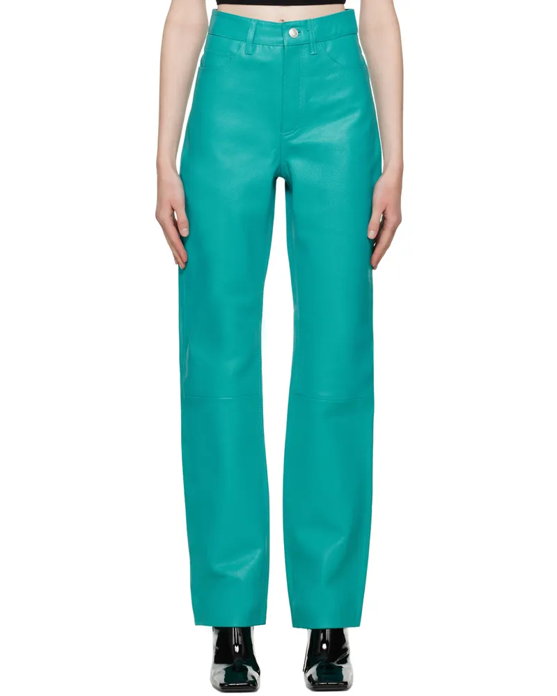 ROTATE Birger Christensen Blue Straight-Leg Leather Pants 17-5126