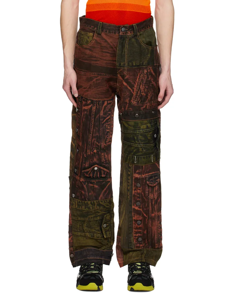 ARG Orange & Green Paneled Jeans Orange