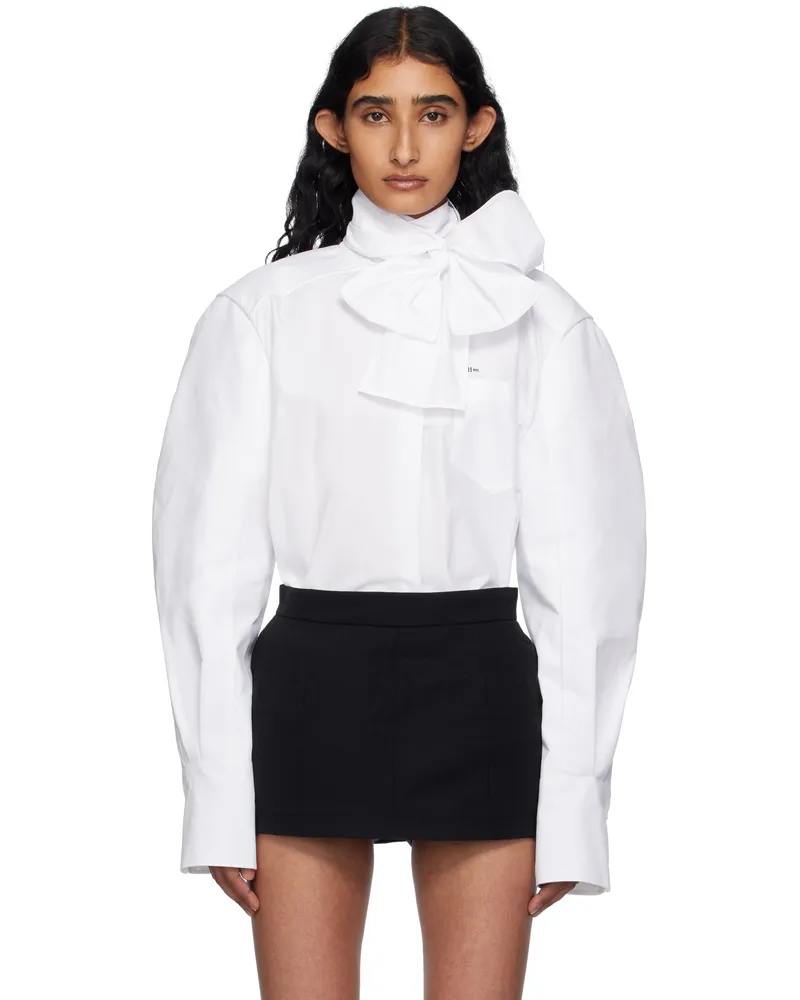pushBUTTON White Neck Ribbon Tie Blouse 201w