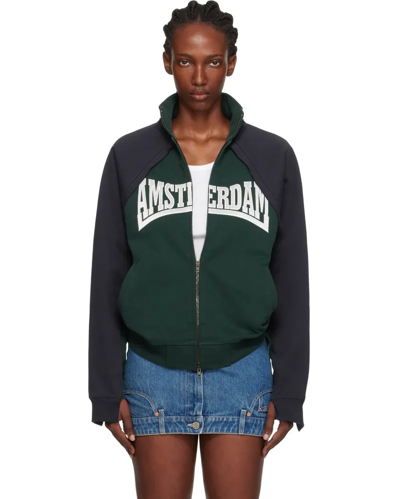 VETEMENTS Navy & Green 'Amsterdam' Patched Zip Sweatshirt Emerald