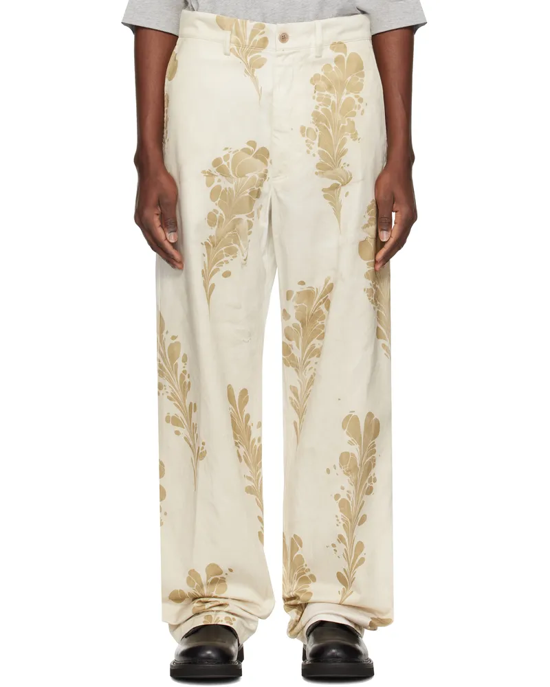 Dries van Noten Off-White Printed Trousers Dessin