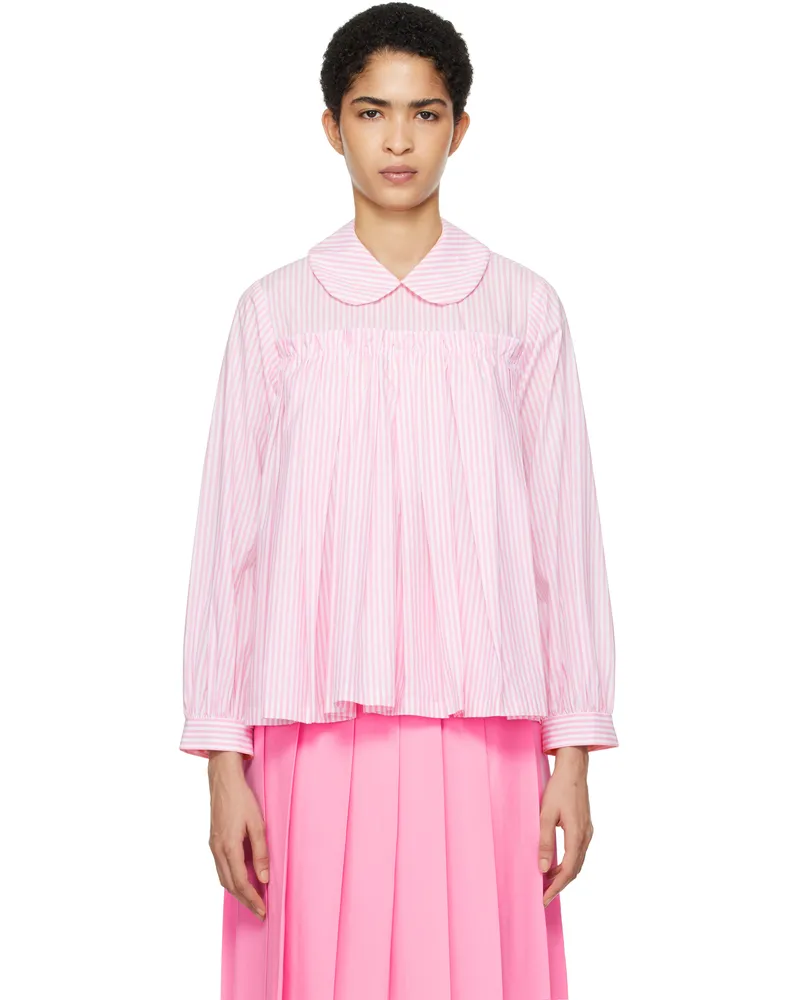 Comme des Garçons Pink & White Cotton Poplin Stripe Blouse 2