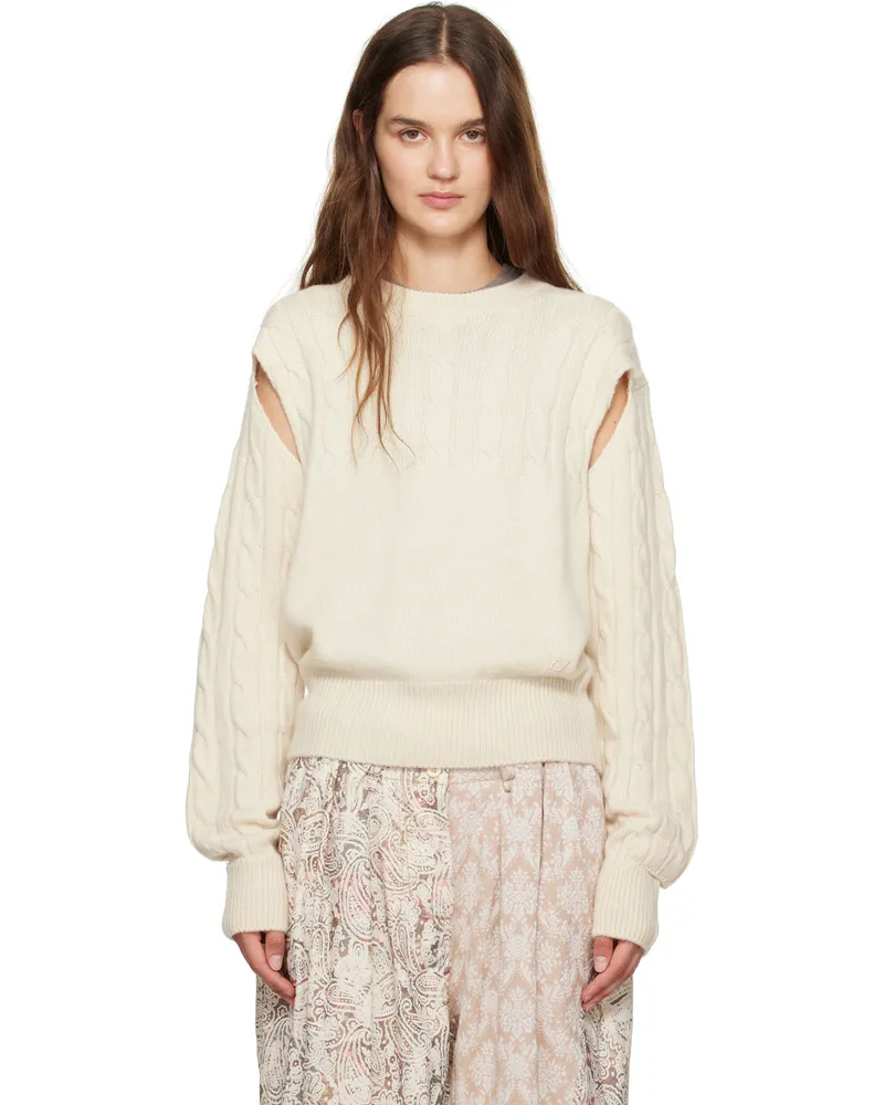 OPEN YY Off-White Convertible Cable Knit Sweater Ivory