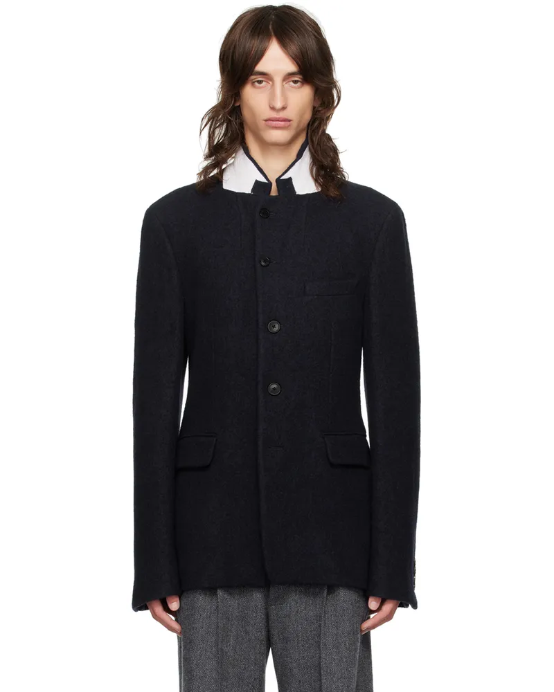 Dries van Noten Navy Notched Lapel Blazer 509