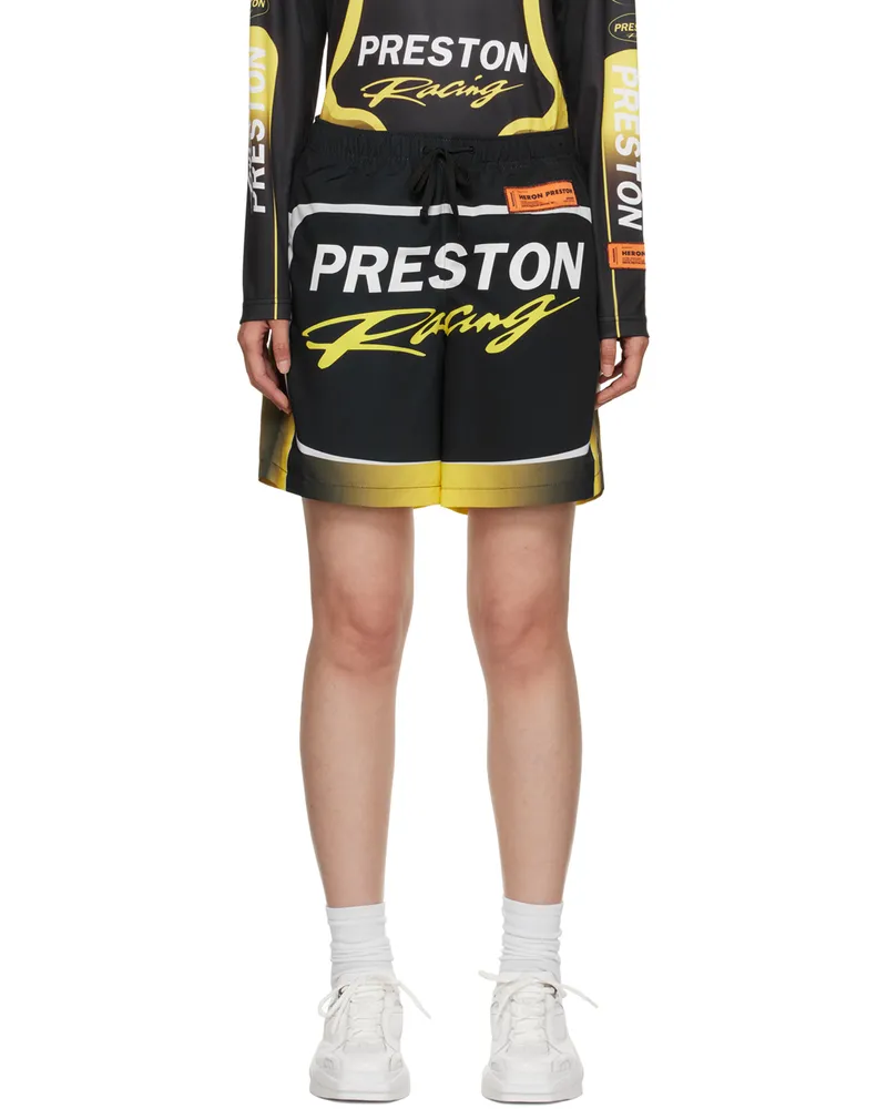 Heron Preston Black & Yellow Preston Racing Shorts Black