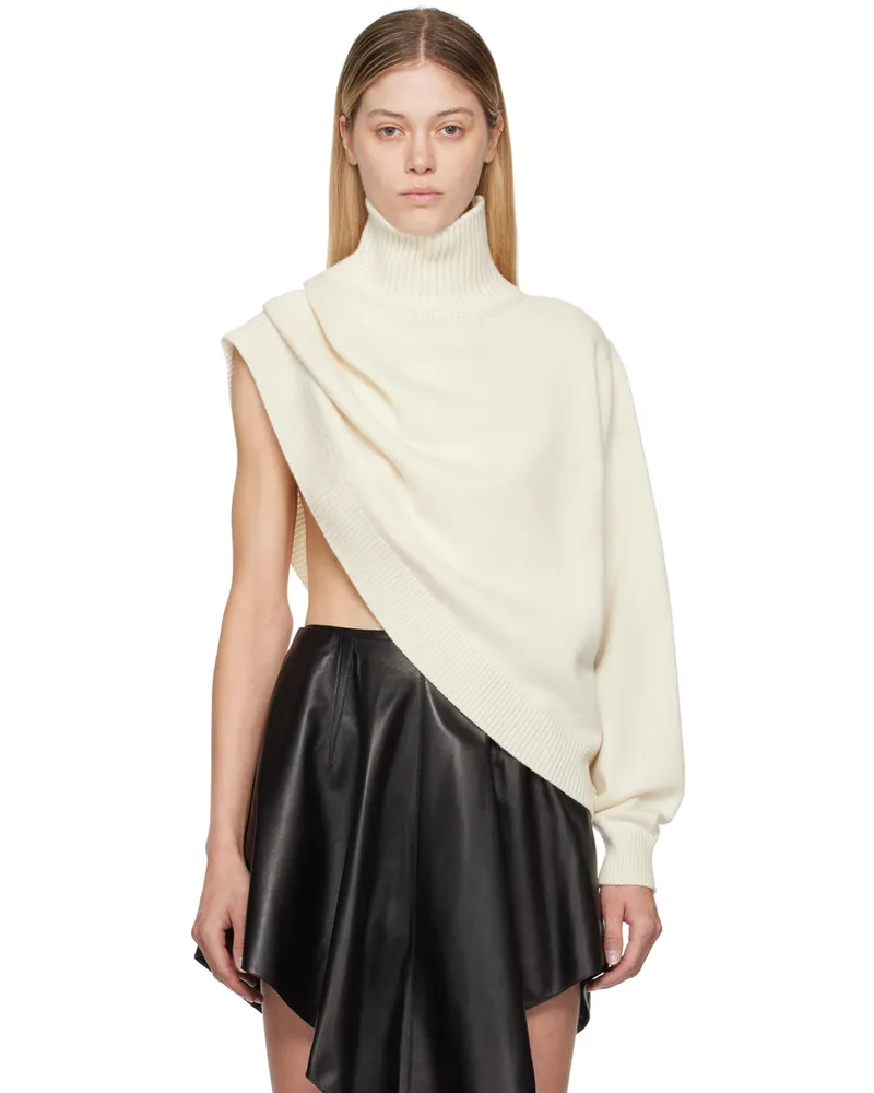 Alaïa Off-White Asymmetrical Cape Turtleneck -