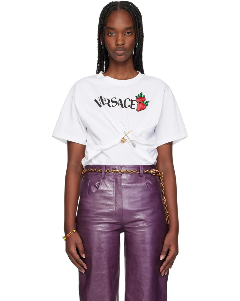 Versace White Embroidered Safety Pin T-shirt 1w000-optical