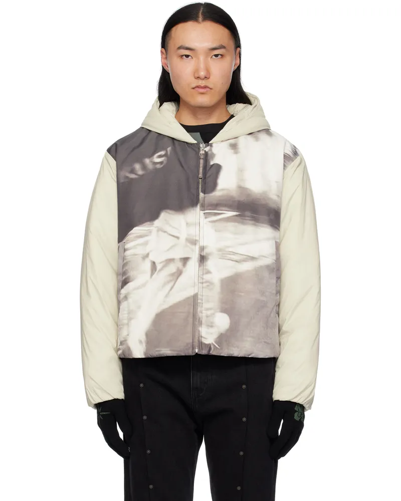 KUSIKOHC Off-White & Gray Padded Printed Jacket White