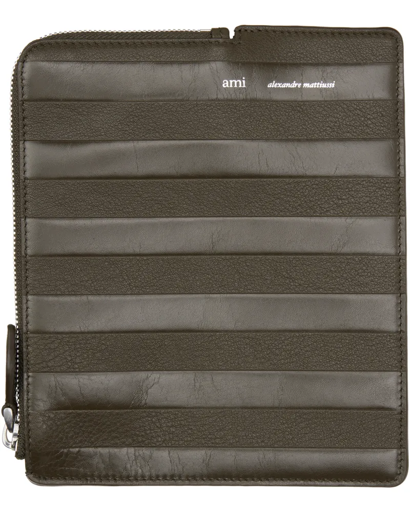 AMI Paris Khaki Leather Midi Wallet 377