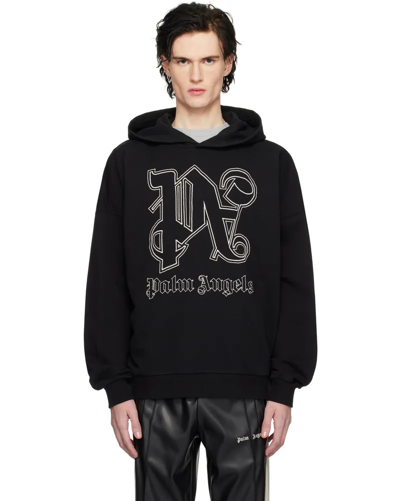 Palm Angels Black 'PA' Monogram Maxi Hoodie Black