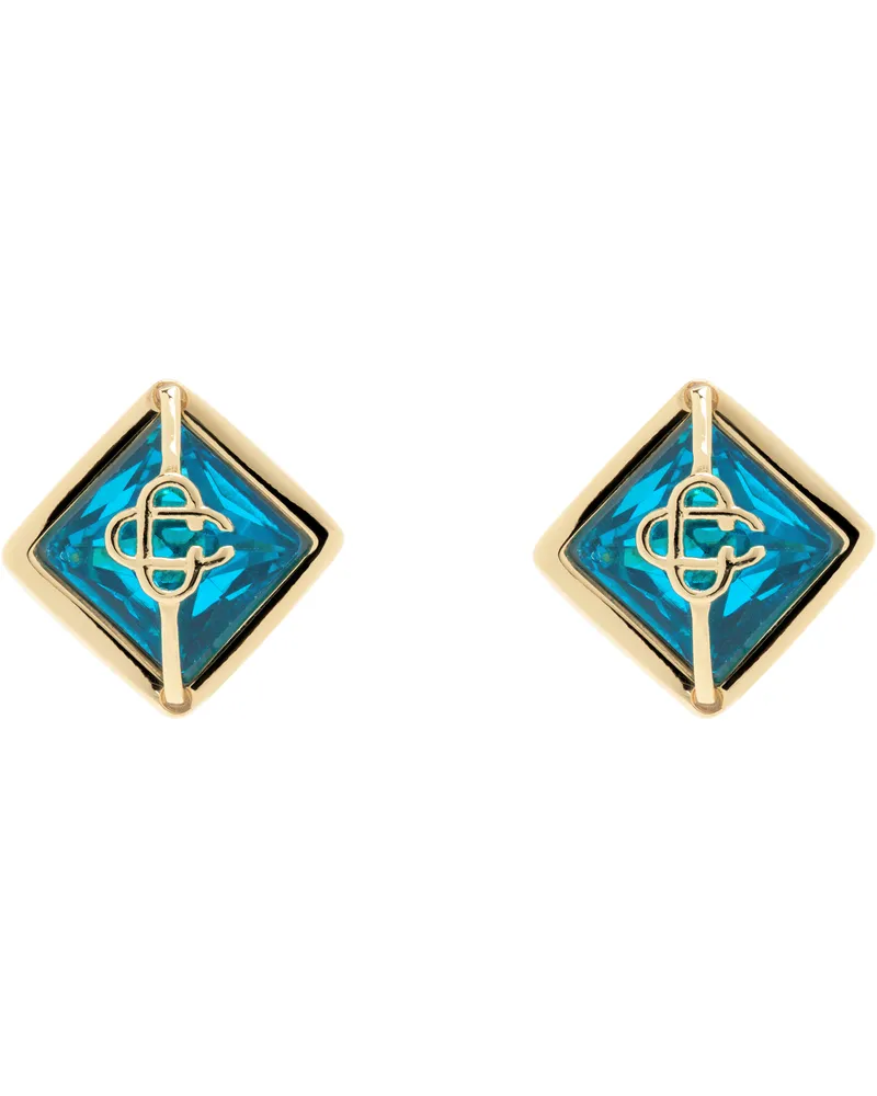 Casablanca Paris Gold & Blue Crystal Monogram Earrings Light
