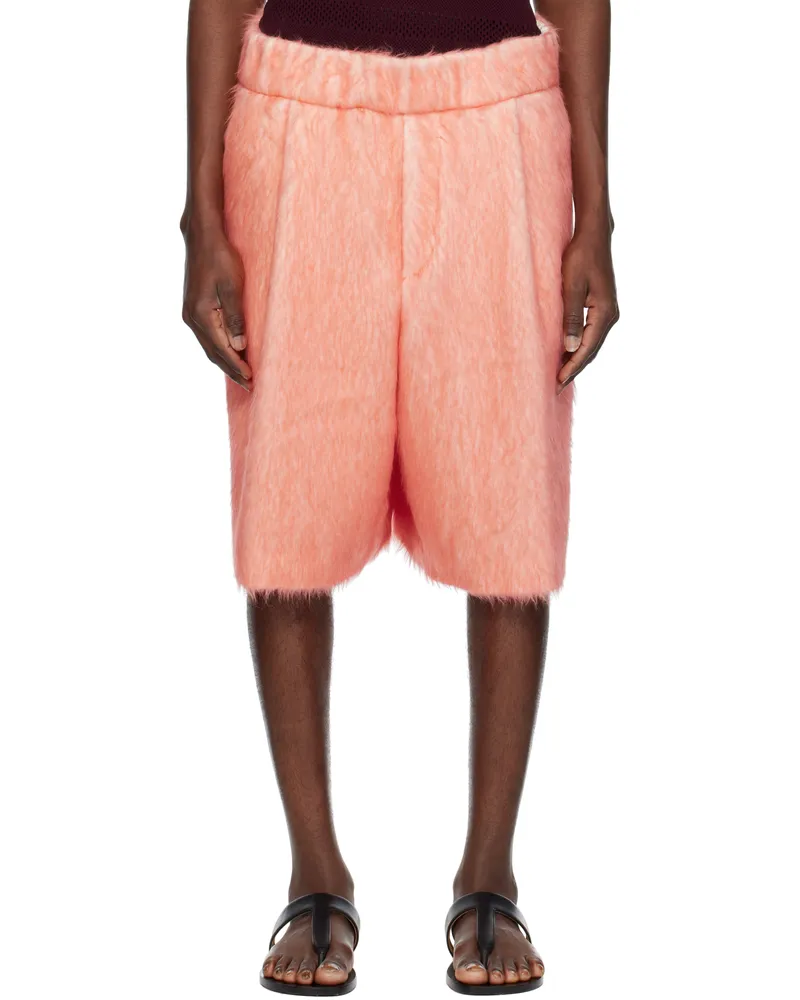 Dries van Noten Pink Pleated Shag-Knit Shorts 367