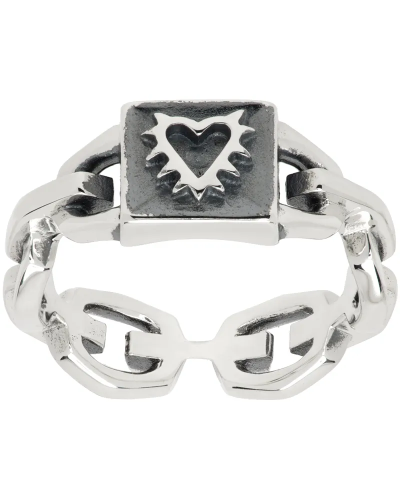 Stolen Girlfriends Club Silver Spiked Heart Chain Ring Sterling