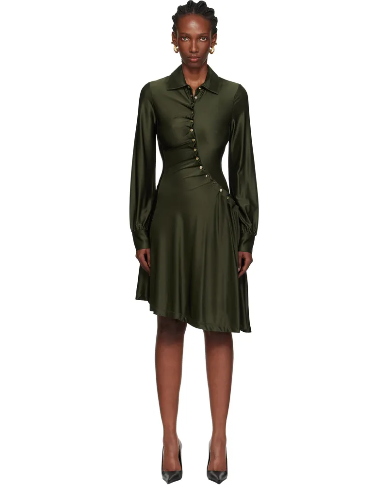 Paco Rabanne Khaki Draped Jersey Midi Dress New