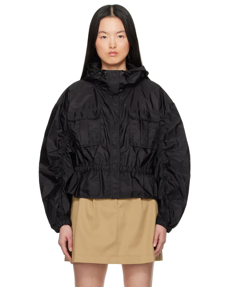 Moncler Black Curton Hooded Peplum Jacket 999