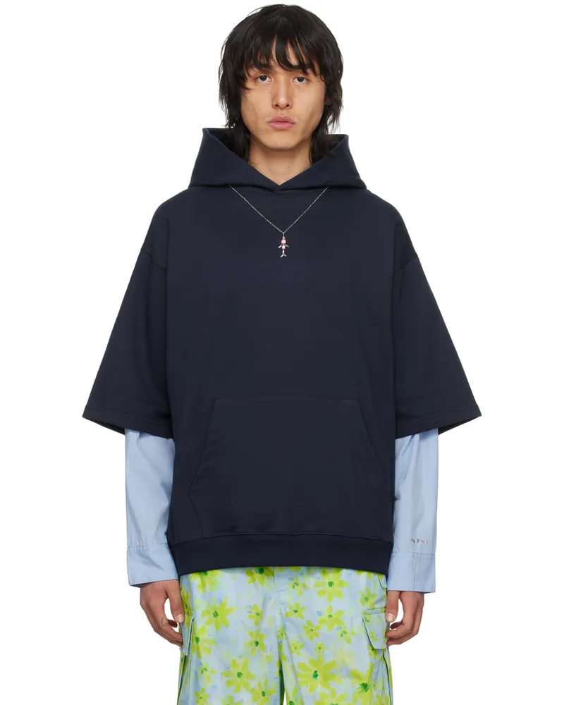 Marni Navy Layered Hoodie 00b95