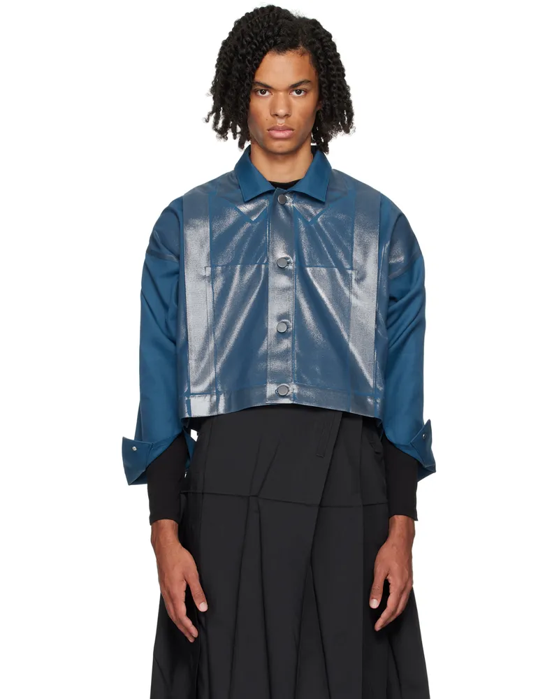 Issey Miyake Blue Tucked Foil Jacket 76-indigo