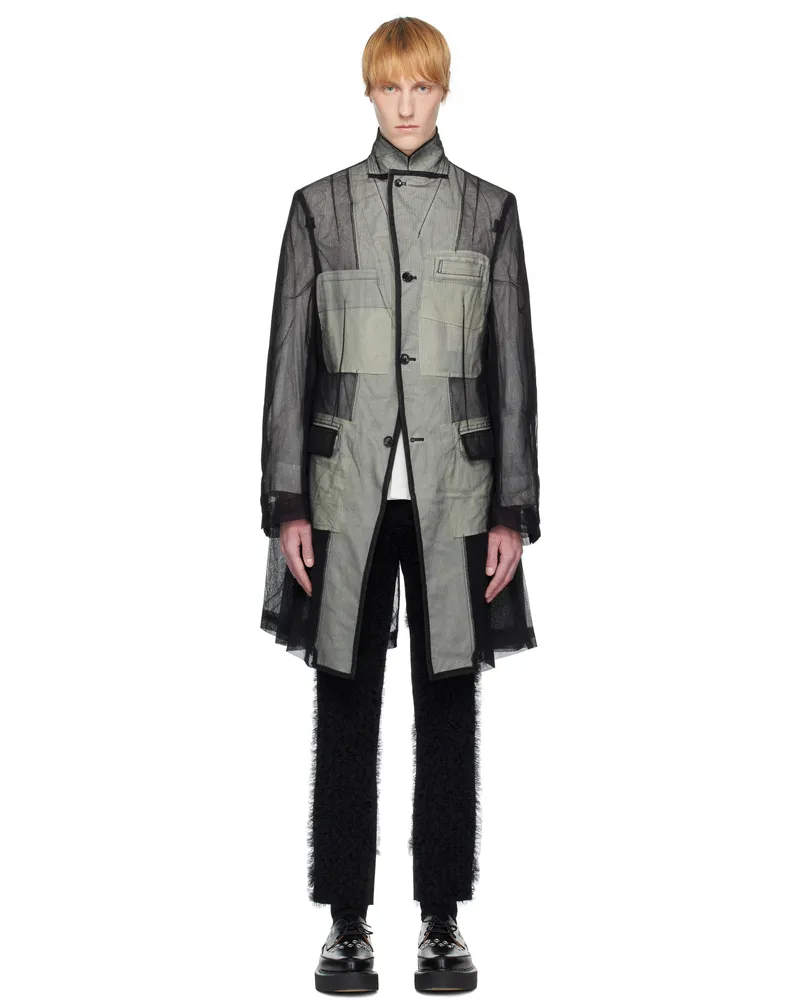 Comme des Garçons Black Nylon Tulle Long Blazer Black