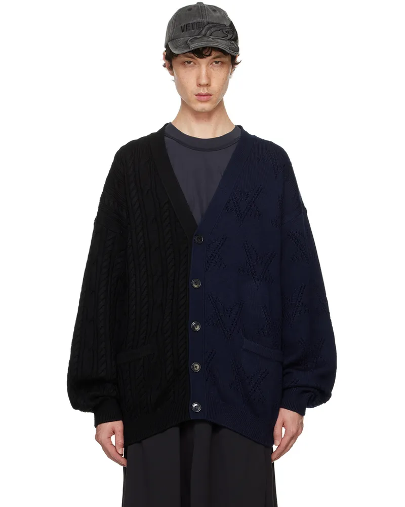 VETEMENTS Black & Navy Split Deconstructed Cardigan Black