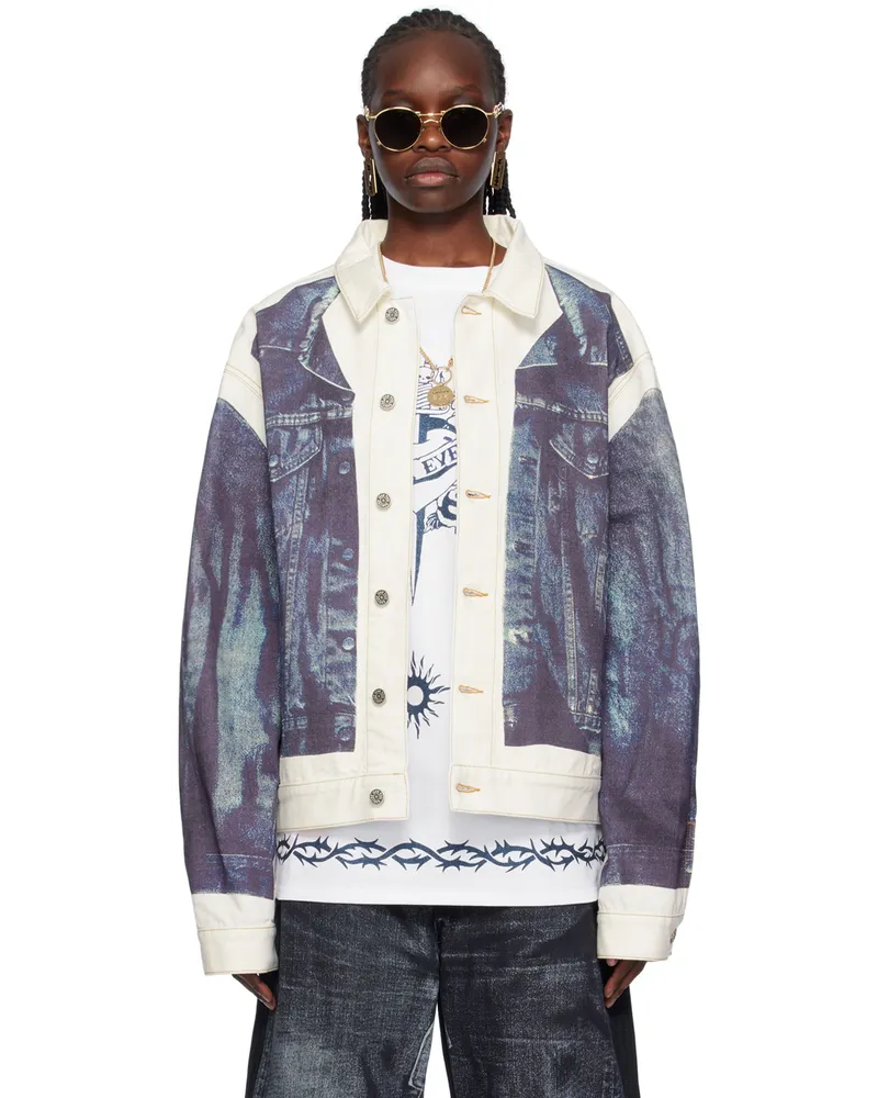 Jean Paul Gaultier White & Blue Trompe L'œil Denim Jacket 0150