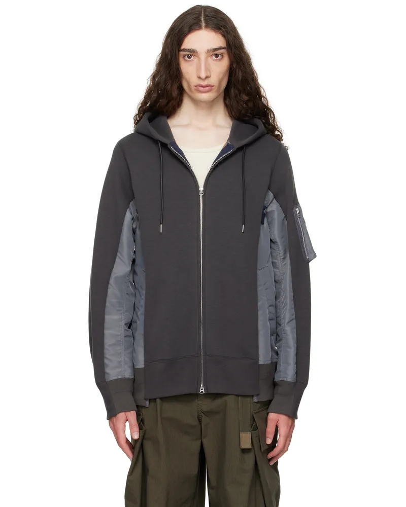 Sacai Gray Sponge Sweat & Nylon Twill Hoodie 339