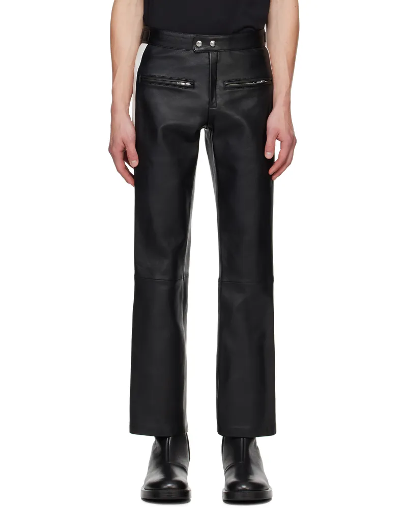 Courrèges Black & White Contrast Band Biker Leather Pants 9999