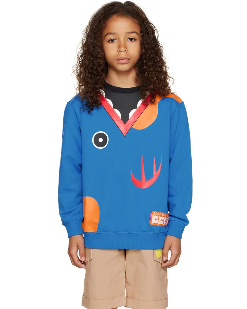 GCDS Kids Blue Shark Sweatshirt 40335