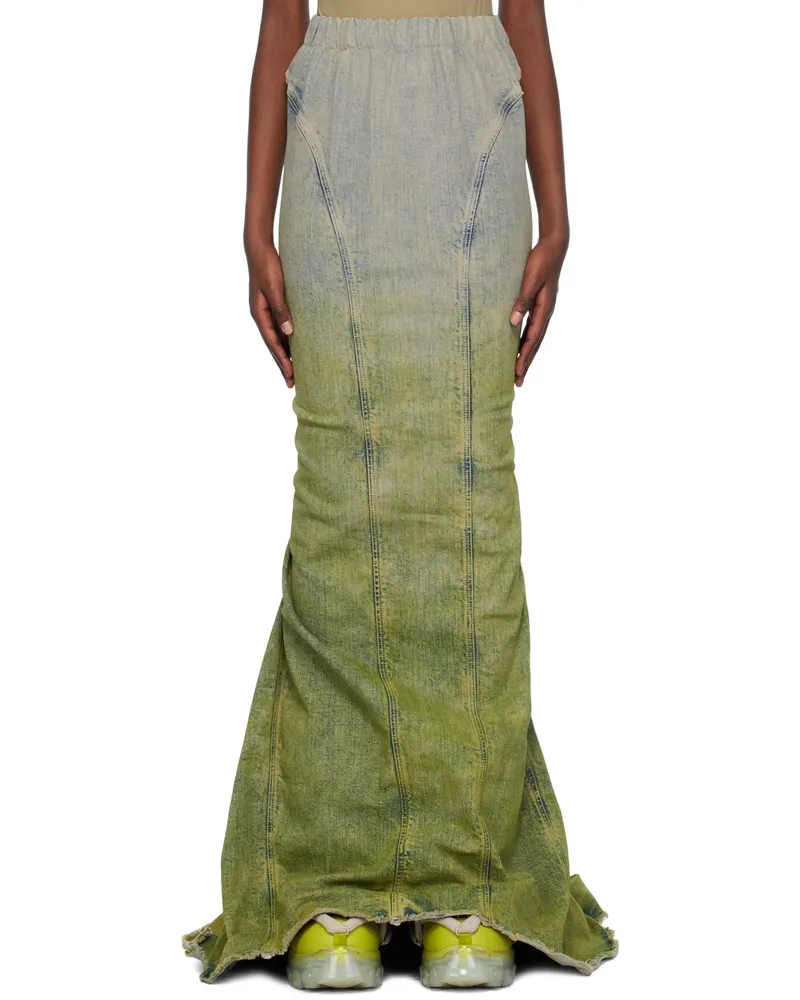 Rick Owens Moncler + Rick Owens Taupe & Green Al Denim Maxi Skirt 28d