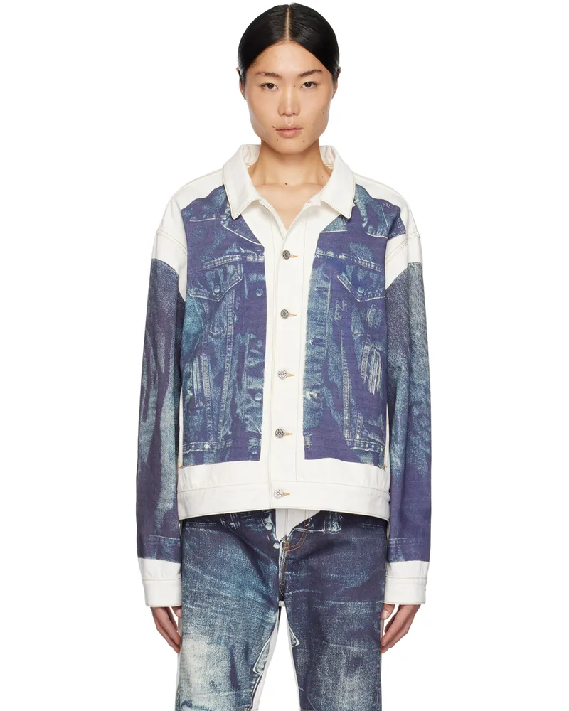 Jean Paul Gaultier White & Blue Trompe L'œil Denim Jacket 0150-white