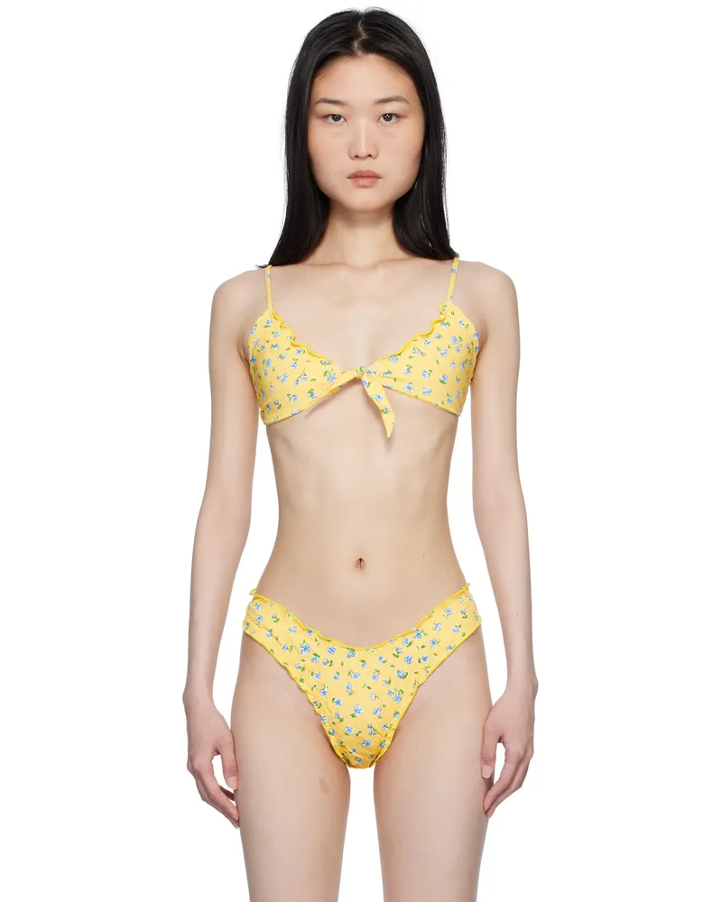 Frankies Bikinis Yellow Maison Floral Skimpy Bikini Top Sky