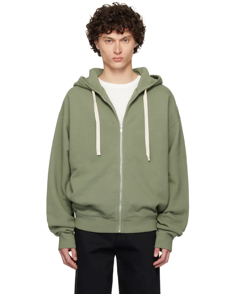 Jil Sander Green Zipped Embroidered Hoodie 317
