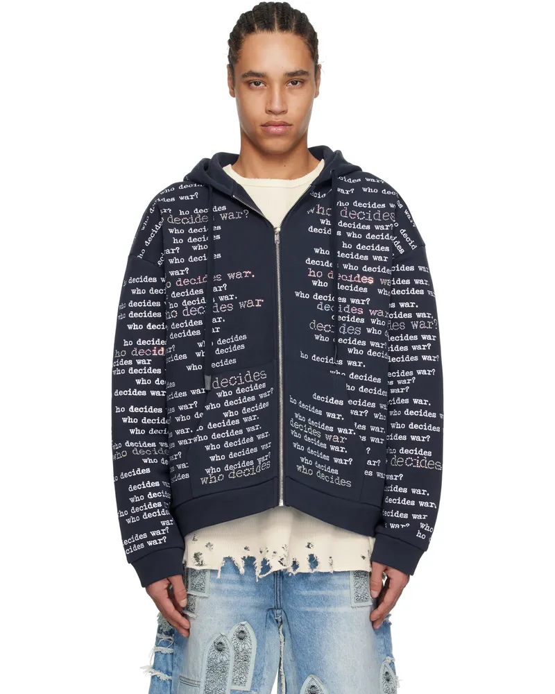 WHO DECIDES WAR Navy WDW Scripture Zipper Hoodie Indigo