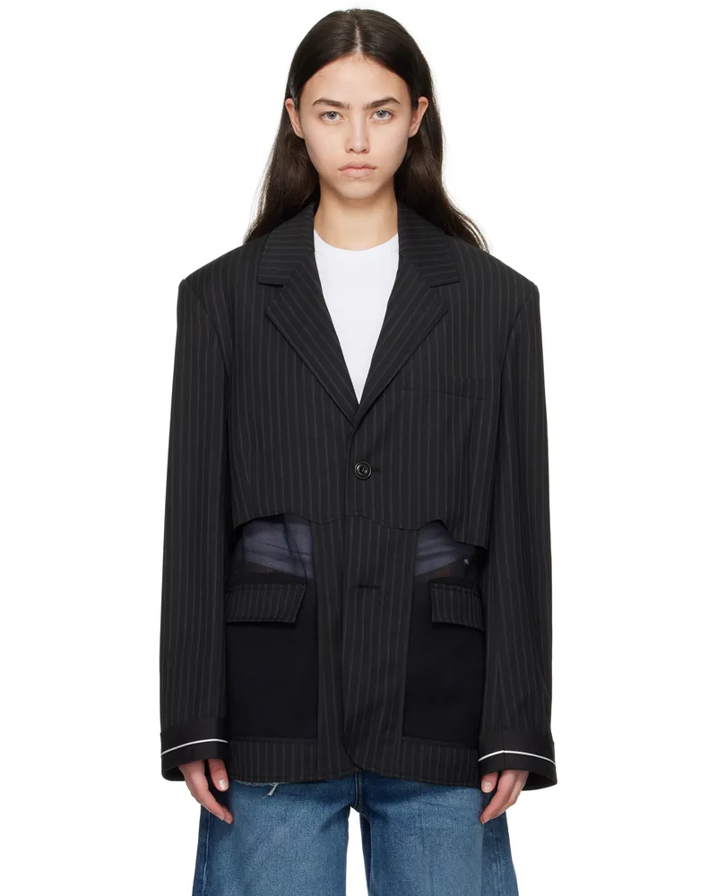 Andersson Bell Black Inside Out Stripe Sheer Blazer Black