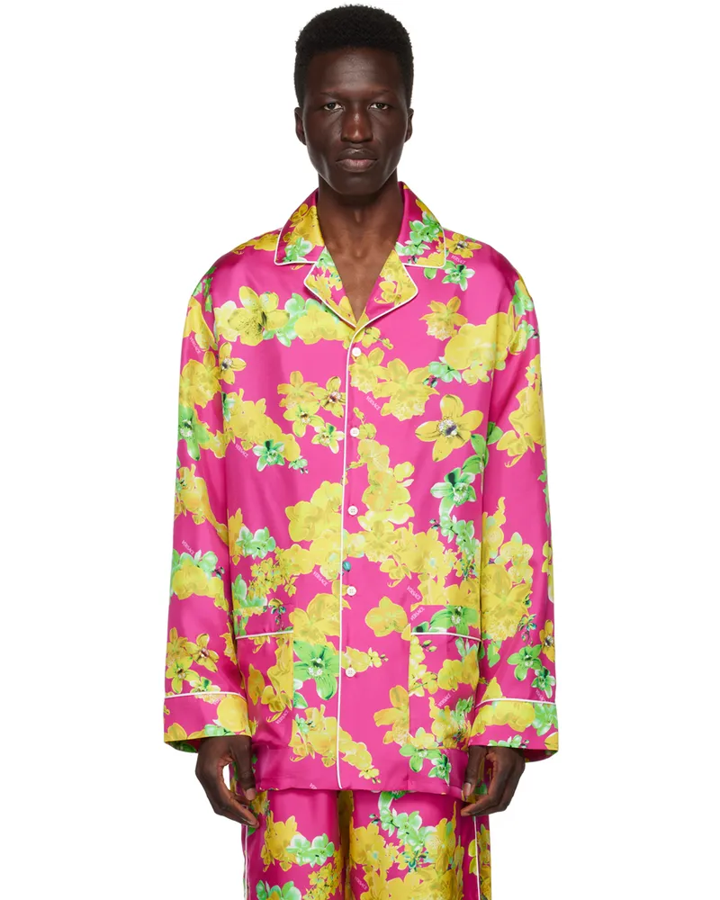 Versace Pink Floral Pyjama Shirt 5pfuxia+multicol