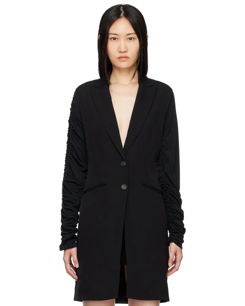 ATLEIN Black Ruched Sleeve Coat C0114