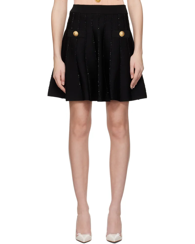 Balmain Black Flared Knit Miniskirt 0pa